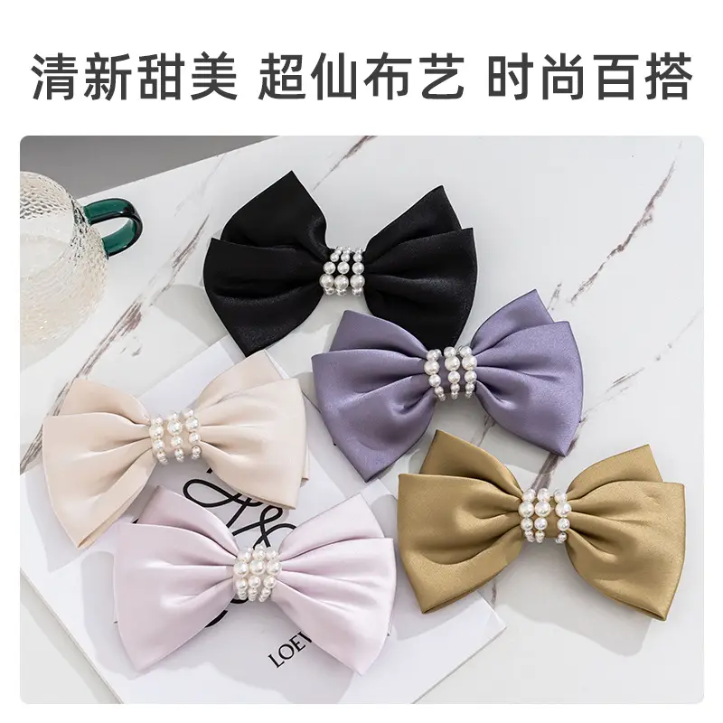2024 New French Satin Pearl Bow Hairpin for Women - Image 5