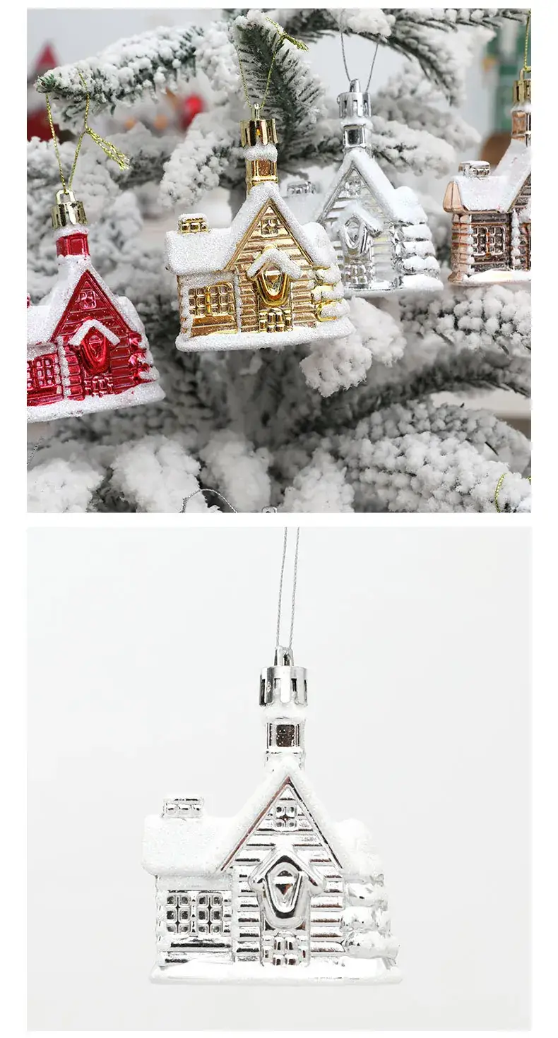 Small House Christmas Tree Pendant Electroplated Snow House Cross-border Amazon Wholesale Supply Christmas Decoration — feature 7