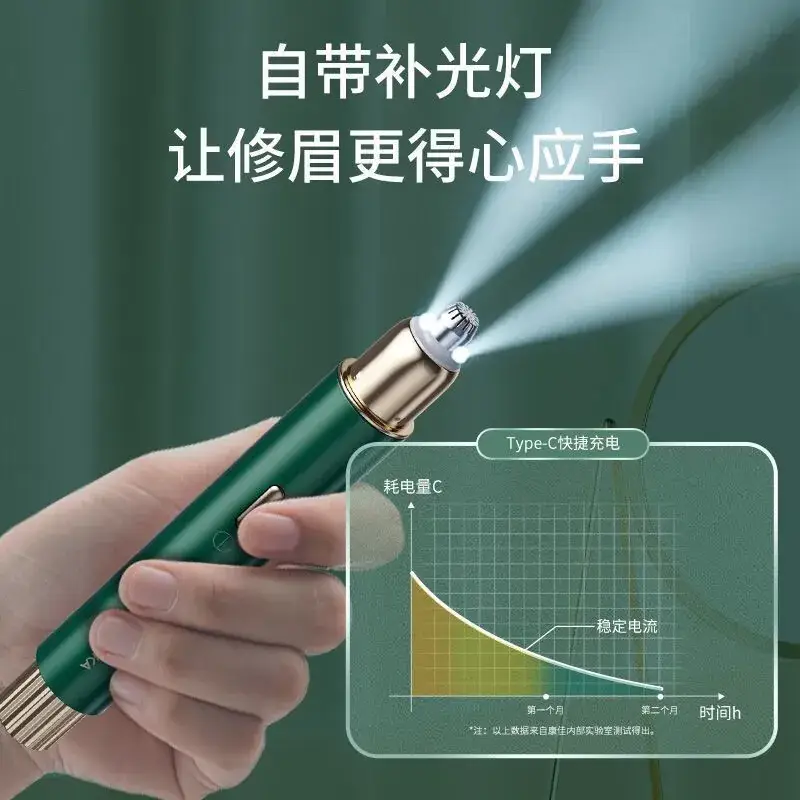 Electric Eyebrow Trimmer Green Portable Beauty Tool - Image 3