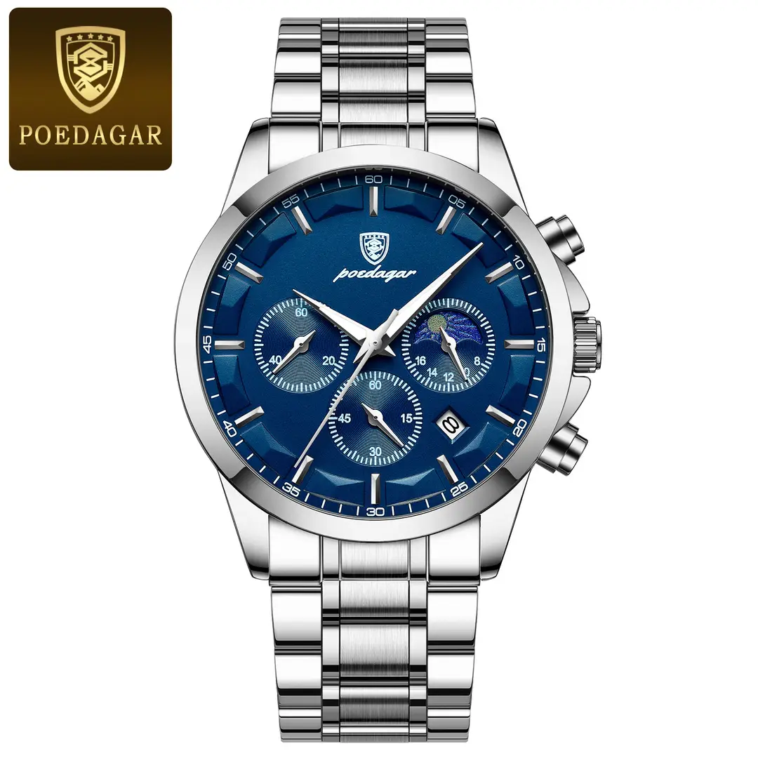 P928 silver shell blue surface steel belt
