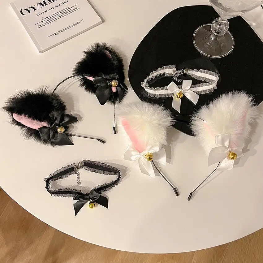 Cat Ear Hair Bands with Faux Fur & Bow Decor - Image 4