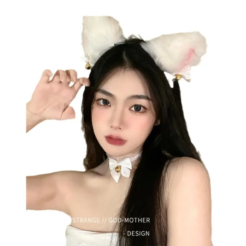 Cat Ear Hair Bands with Faux Fur & Bow Decor - Image 5