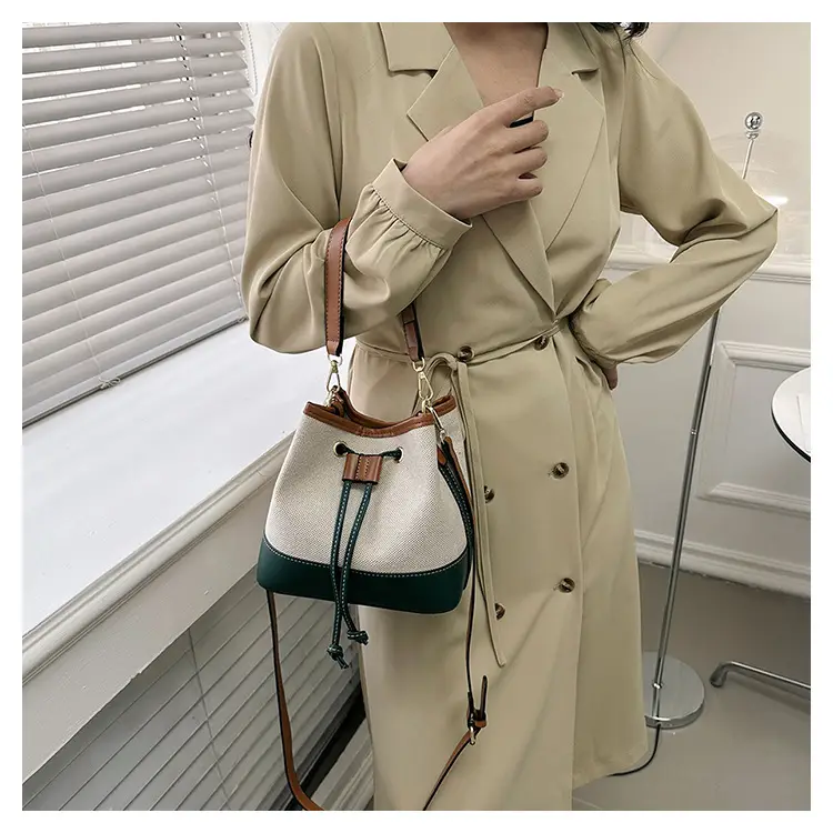 Korean Canvas Bucket Bag Color Contrast Shoulder Bag — feature 16