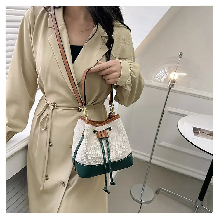 Korean Canvas Bucket Bag Color Contrast Shoulder Bag — feature 17