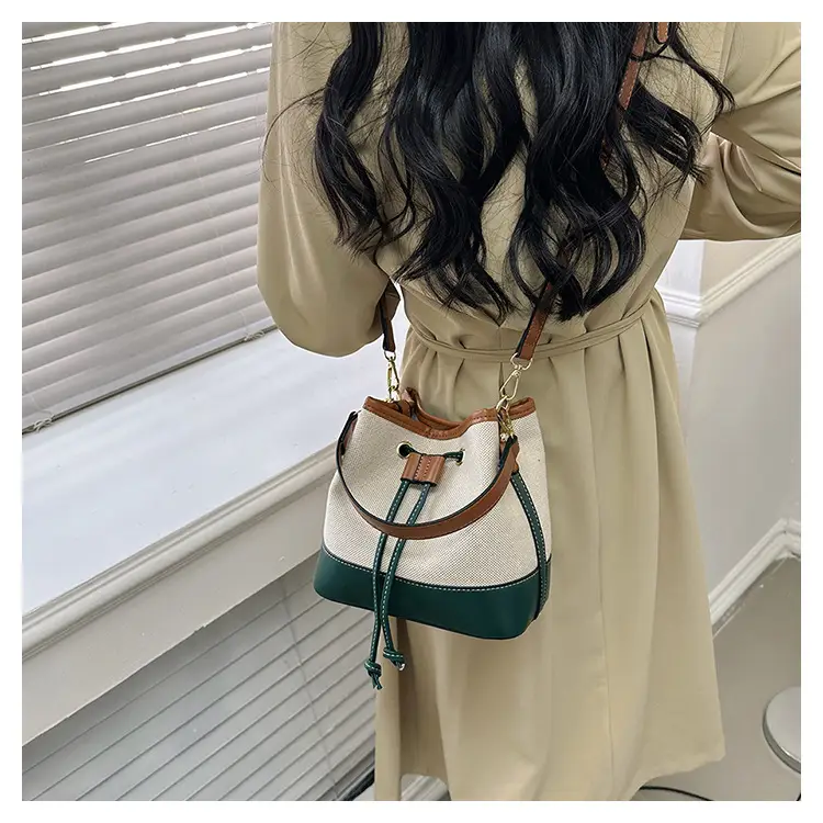 Korean Canvas Bucket Bag Color Contrast Shoulder Bag — feature 18