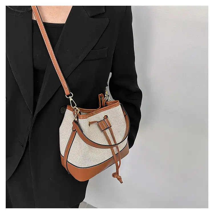Korean Canvas Bucket Bag Color Contrast Shoulder Bag — feature 20