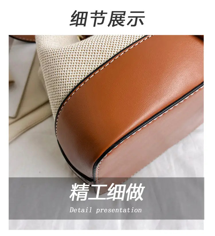 Korean Canvas Bucket Bag Color Contrast Shoulder Bag — feature 3