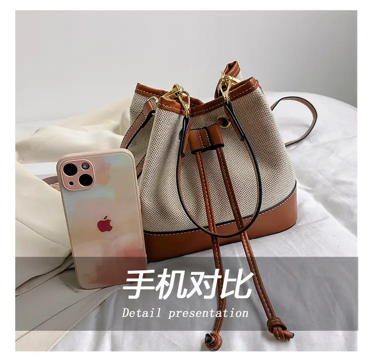 Korean Canvas Bucket Bag Color Contrast Shoulder Bag — feature 4