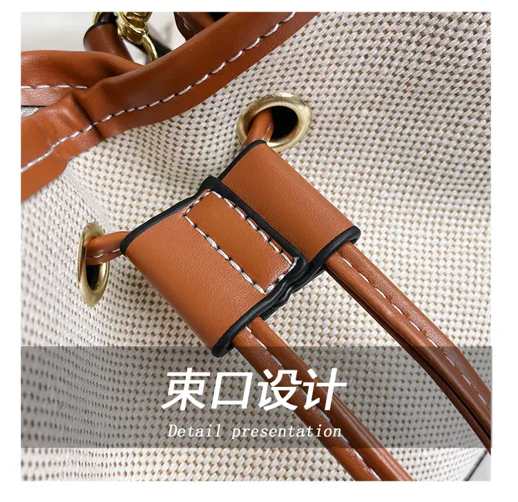 Korean Canvas Bucket Bag Color Contrast Shoulder Bag — feature 5