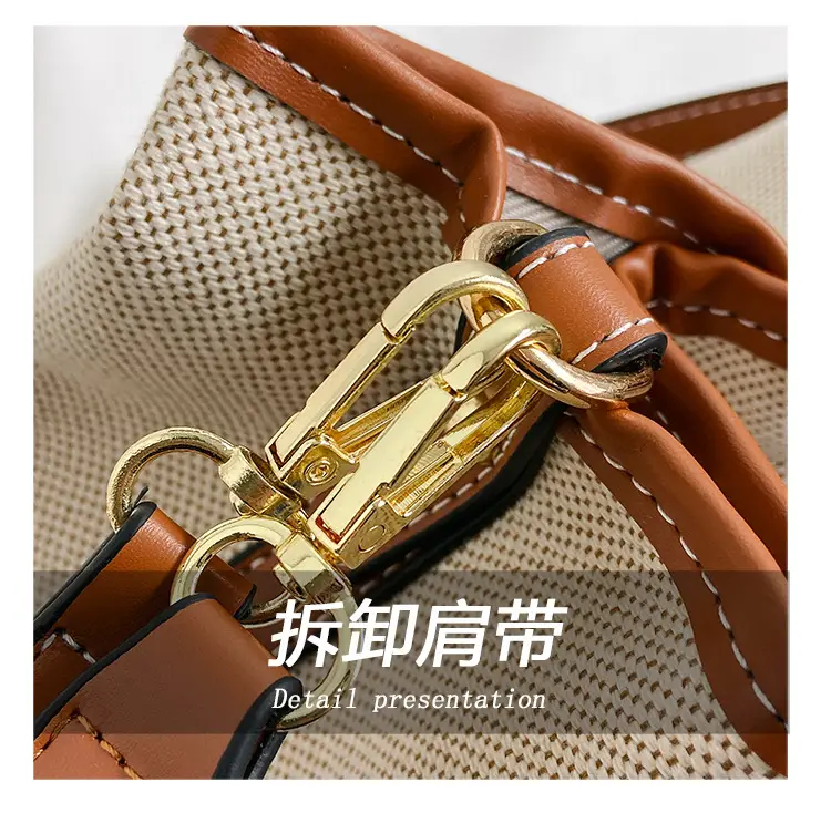 Korean Canvas Bucket Bag Color Contrast Shoulder Bag — feature 6