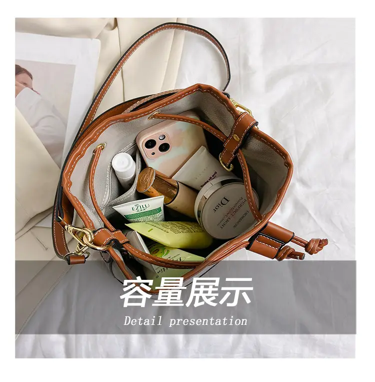 Korean Canvas Bucket Bag Color Contrast Shoulder Bag — feature 7