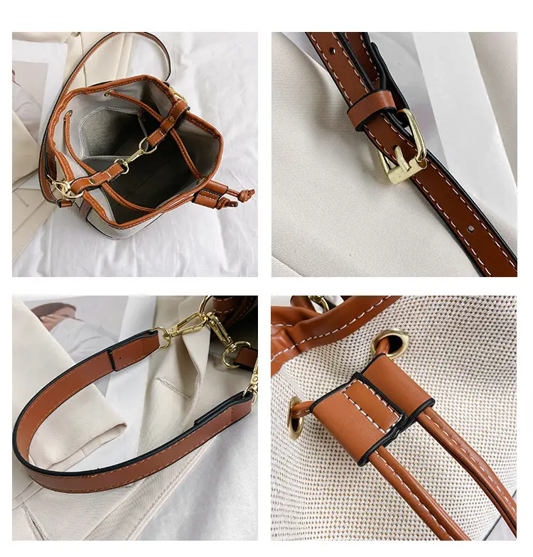 Korean Canvas Bucket Bag Color Contrast Shoulder Bag — feature 8
