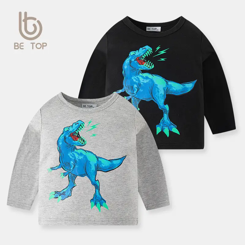Be Top Kids Cotton T-Shirt Gray Dinosaur Print - Image 3