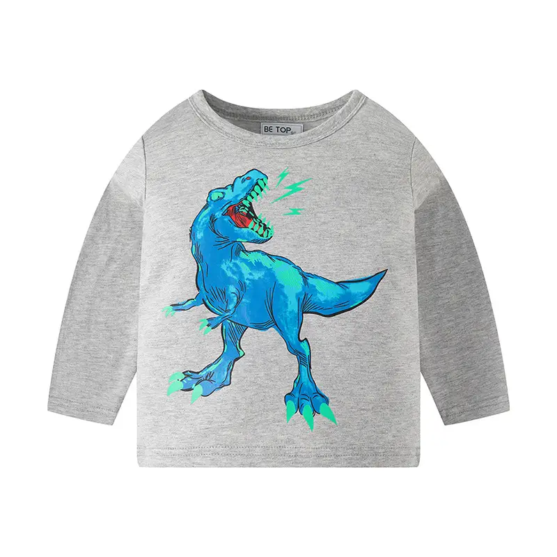 Be Top Kids Cotton T-Shirt Gray Dinosaur Print - Image 2