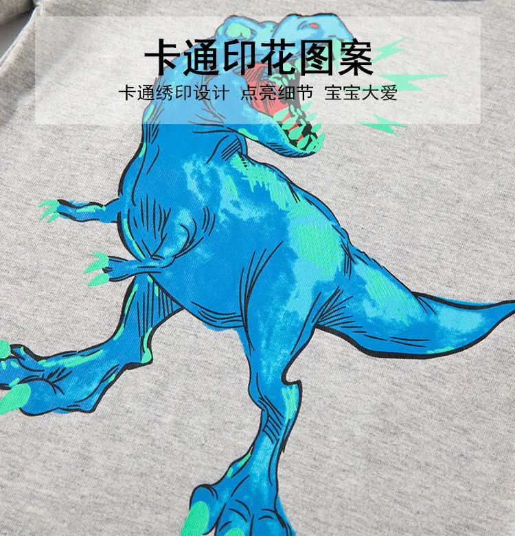 Be Top Kids Cotton T-Shirt Gray Dinosaur Print — feature 8