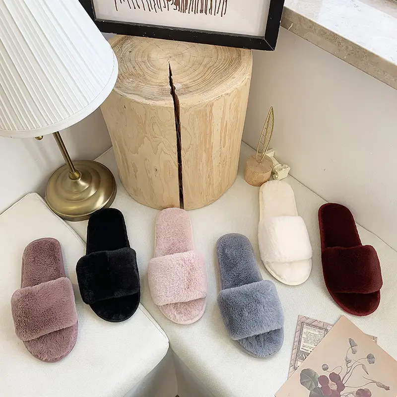 Foreign Trade Cotton Slippers Mao Mao Slippers Women's Indoor Home Autumn and Winter Short Plush Flat Open Slippers Large Size Slippers