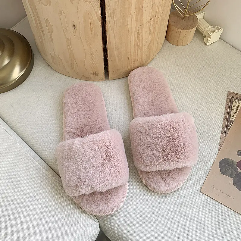 Foreign Trade Cotton Slippers Mao Mao Slippers Women's Indoor Home Autumn and Winter Short Plush Flat Open Slippers Large Size Slippers