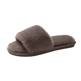 Foreign Trade Cotton Slippers Mao Mao Slippers Women's Indoor Home Autumn and Winter Short Plush Flat Open Slippers Large Size Slippers