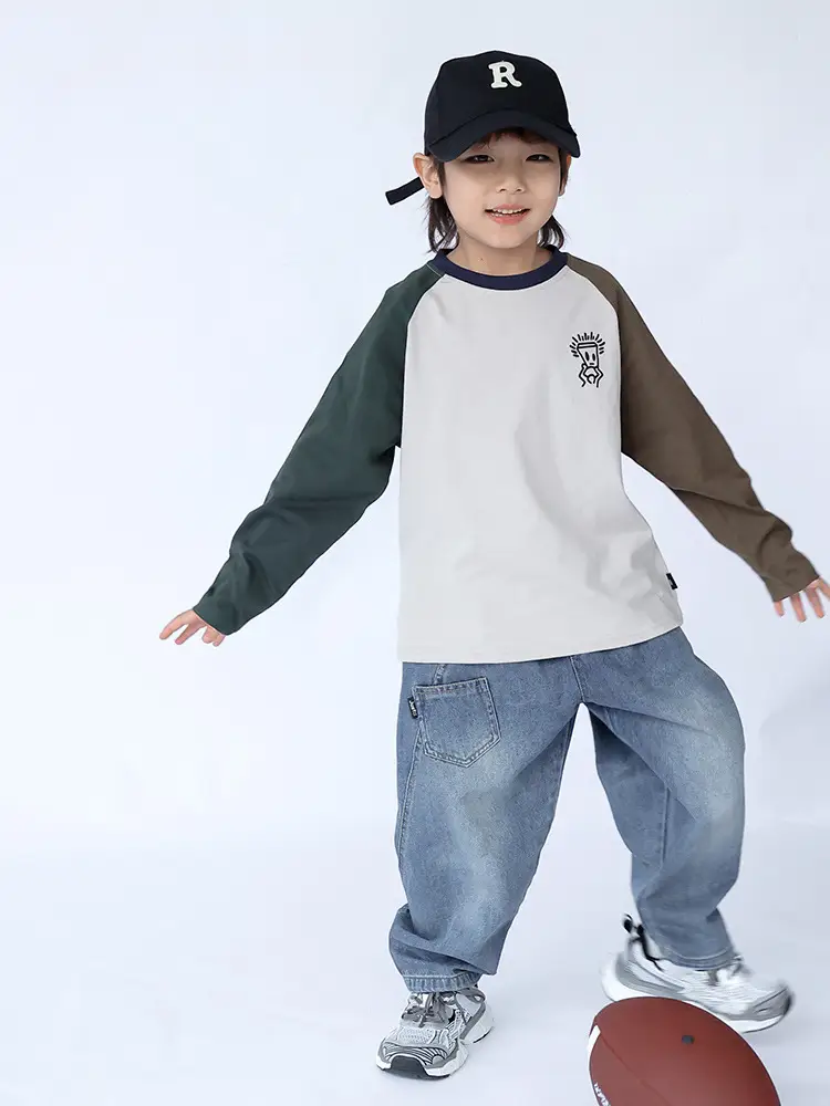 Kids Raglan Sleeve T-Shirt White Brown Black Letter Print - Image 2