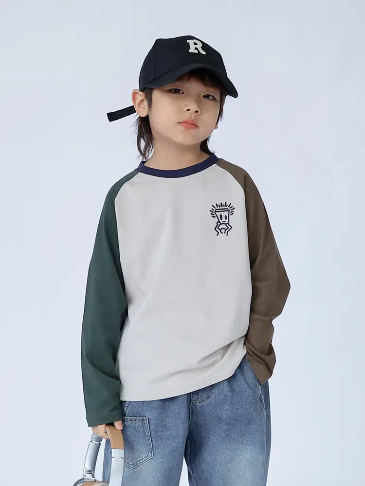 Kids Raglan Sleeve T-Shirt White Brown Black Letter Print - Image 3