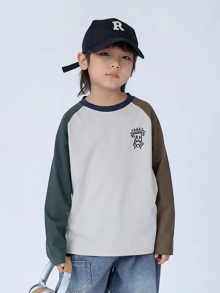 Kids Raglan Sleeve T-Shirt White Brown Black Letter Print - Image 5