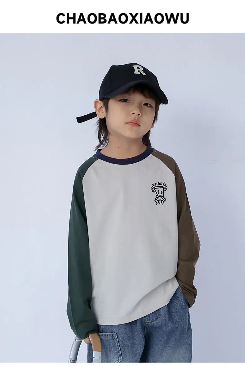 Kids Raglan Sleeve T-Shirt White Brown Black Letter Print — feature 1