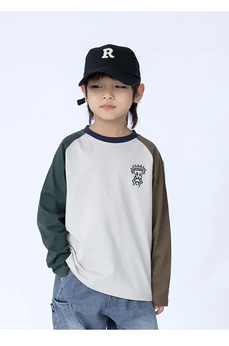 Kids Raglan Sleeve T-Shirt White Brown Black Letter Print — feature 10