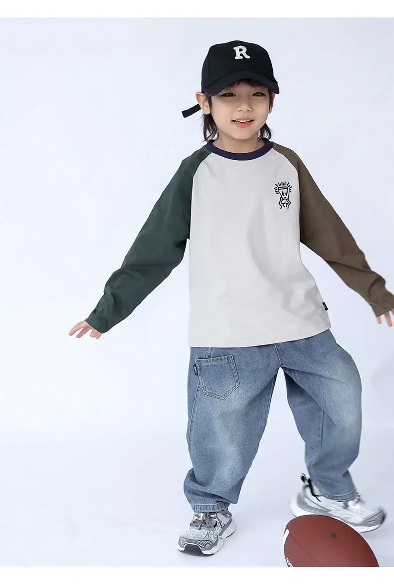 Kids Raglan Sleeve T-Shirt White Brown Black Letter Print — feature 11