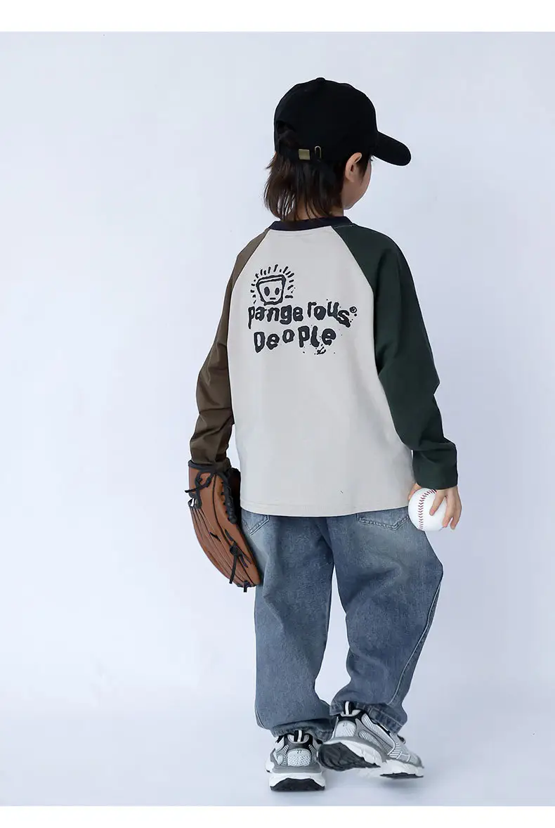 Kids Raglan Sleeve T-Shirt White Brown Black Letter Print — feature 12