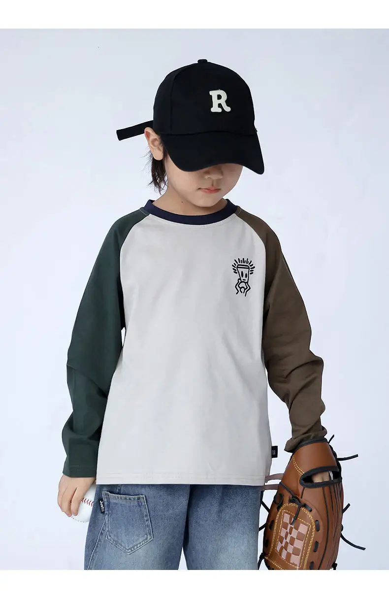 Kids Raglan Sleeve T-Shirt White Brown Black Letter Print — feature 13