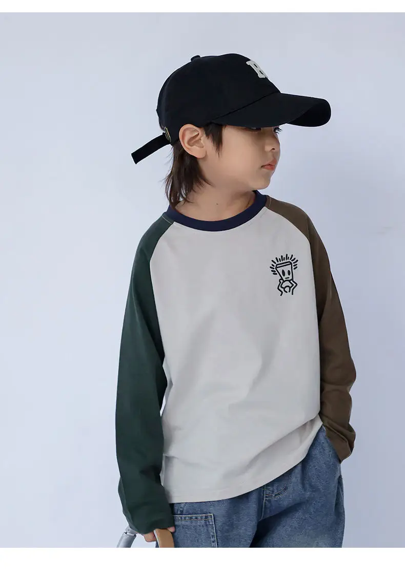 Kids Raglan Sleeve T-Shirt White Brown Black Letter Print — feature 14