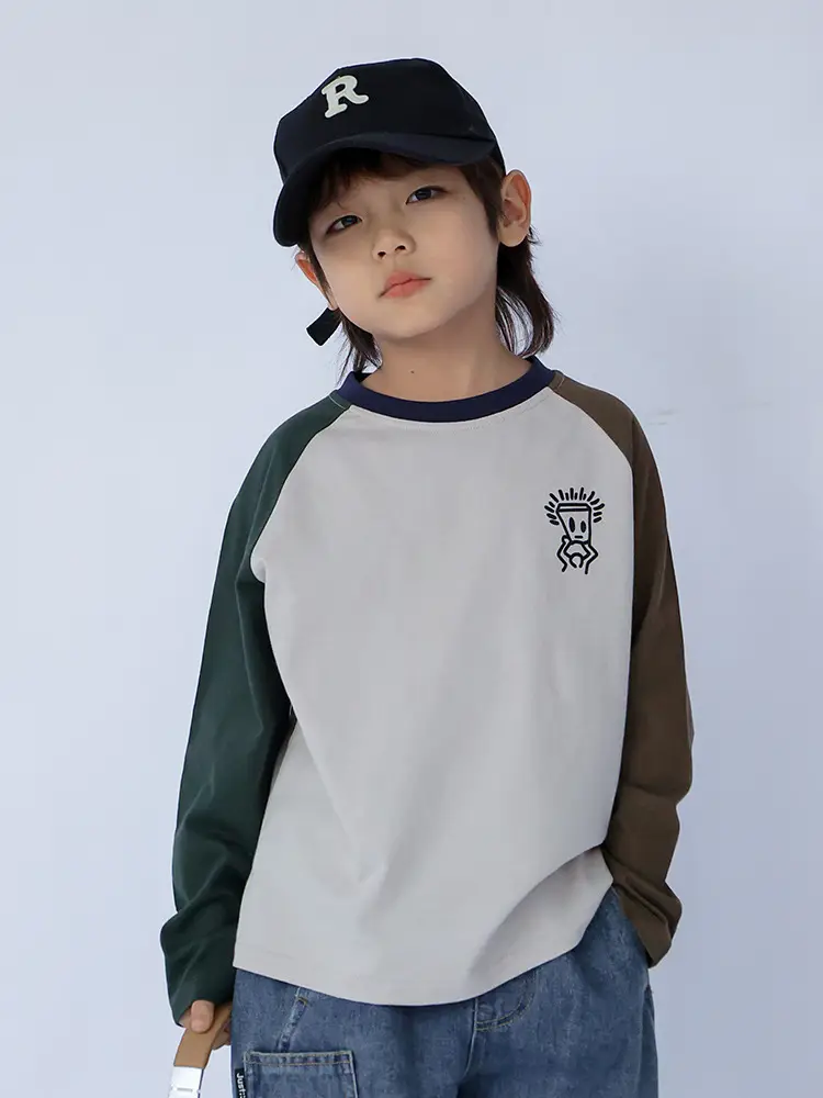 Kids Raglan Sleeve T-Shirt White Brown Black Letter Print — feature 15