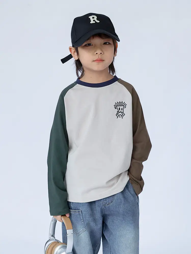Kids Raglan Sleeve T-Shirt White Brown Black Letter Print — feature 16