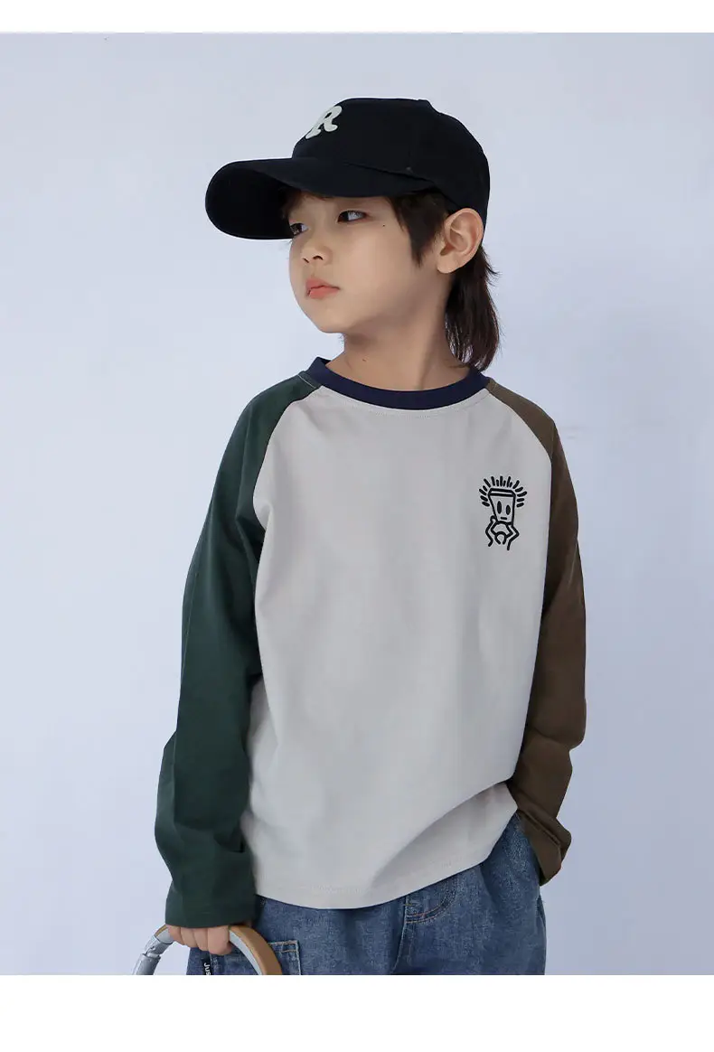 Kids Raglan Sleeve T-Shirt White Brown Black Letter Print — feature 17