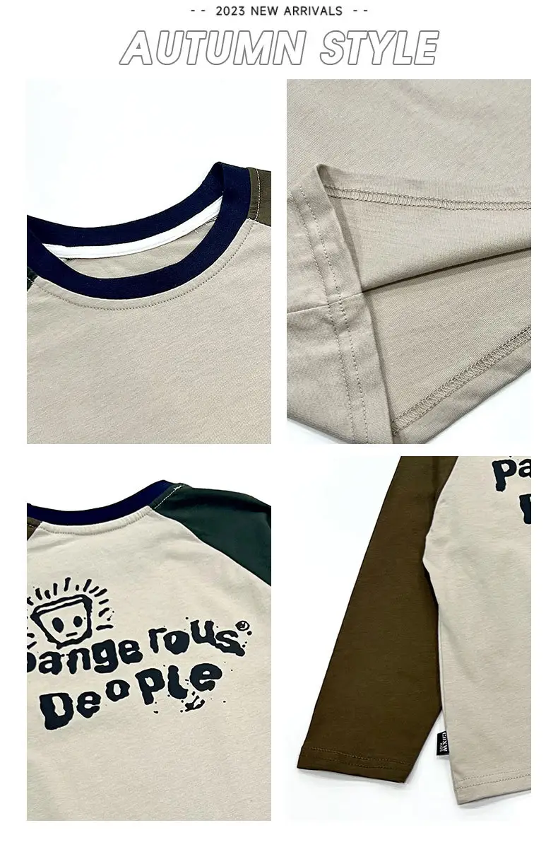 Kids Raglan Sleeve T-Shirt White Brown Black Letter Print — feature 2