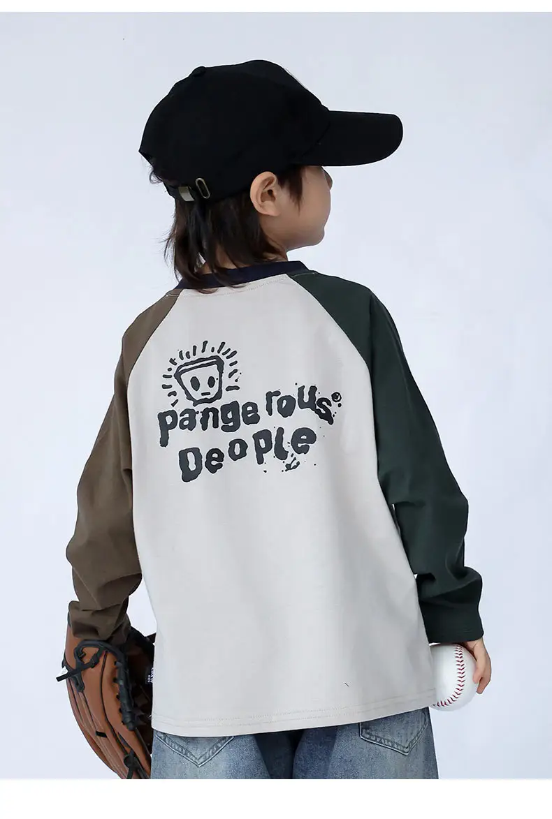 Kids Raglan Sleeve T-Shirt White Brown Black Letter Print — feature 6