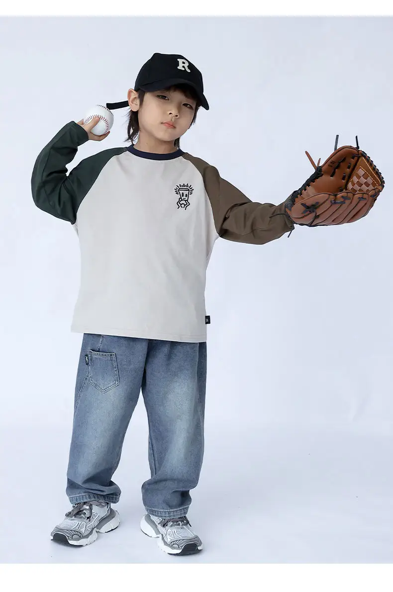 Kids Raglan Sleeve T-Shirt White Brown Black Letter Print — feature 7