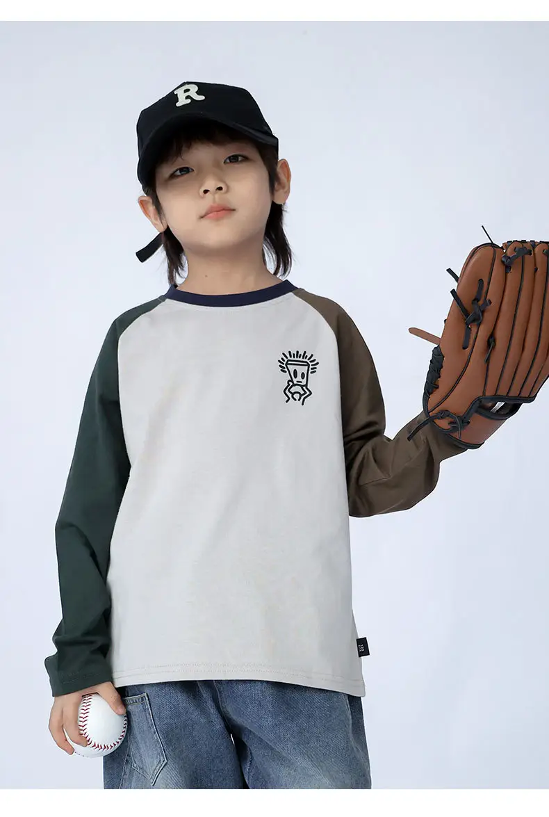 Kids Raglan Sleeve T-Shirt White Brown Black Letter Print — feature 8