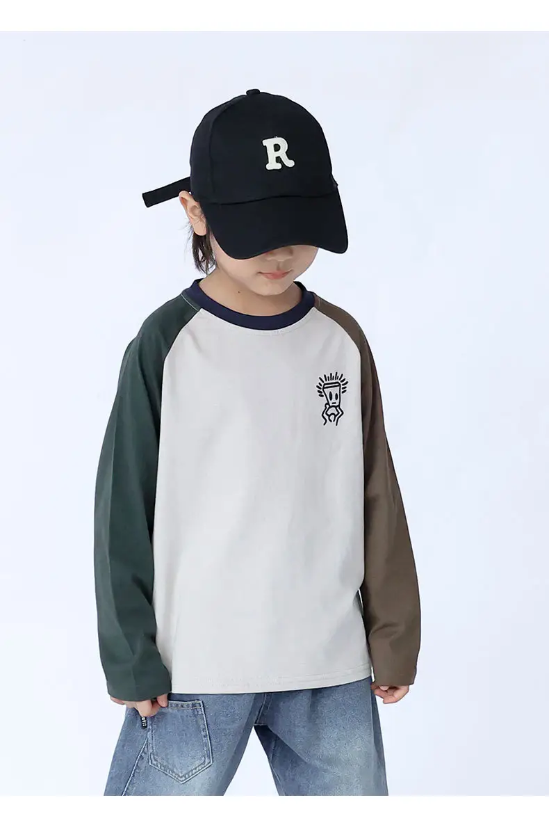 Kids Raglan Sleeve T-Shirt White Brown Black Letter Print — feature 9