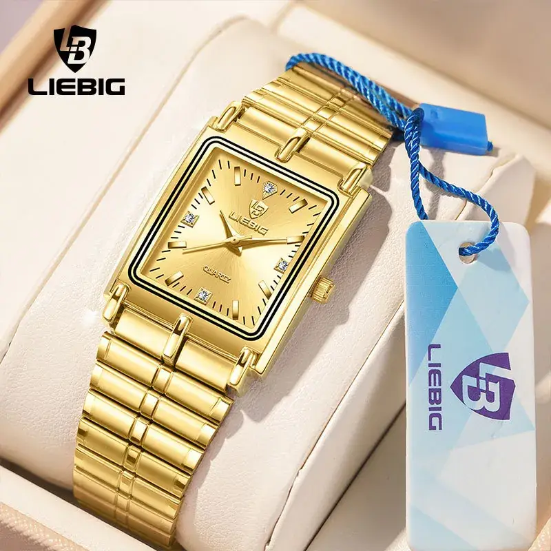 Liebig Women's Black Square Watch with Diamond Encrusted Steel Band