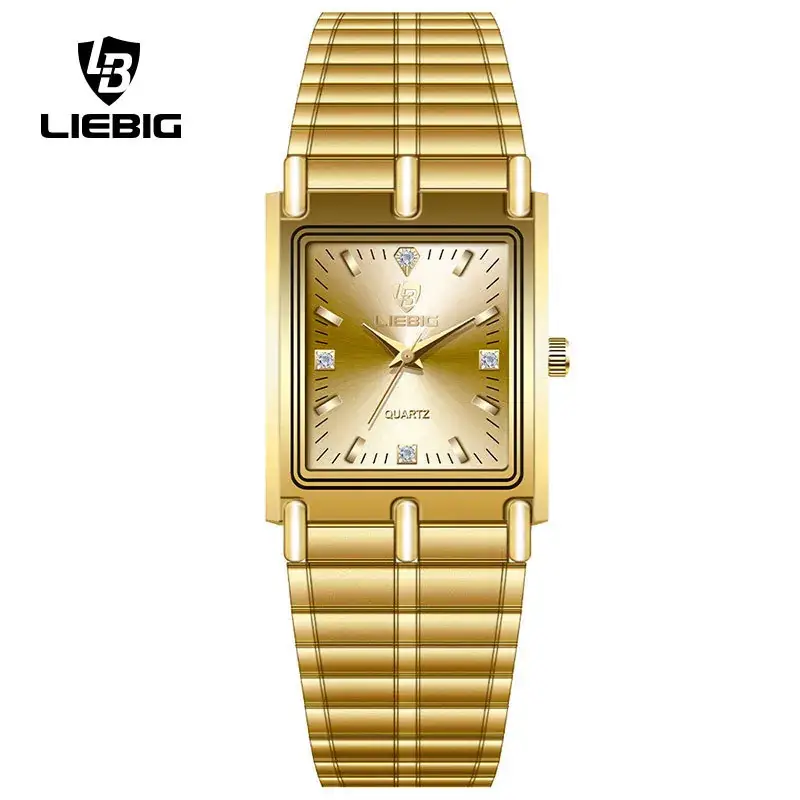 Liebig Women's Black Square Watch with Diamond Encrusted Steel Band