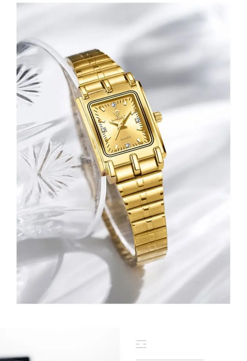 Liebig Women's Black Square Watch with Diamond Encrusted Steel Band — feature 11