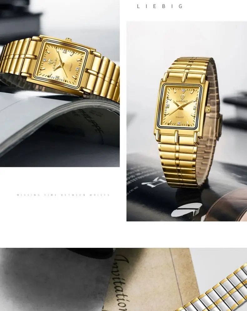 Liebig Women's Black Square Watch with Diamond Encrusted Steel Band — feature 12