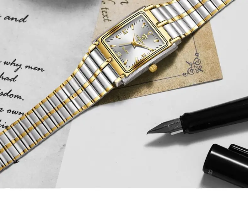 Liebig Women's Black Square Watch with Diamond Encrusted Steel Band — feature 13