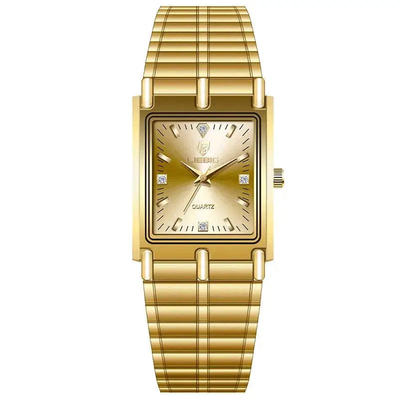 Liebig Women's Black Square Watch with Diamond Encrusted Steel Band