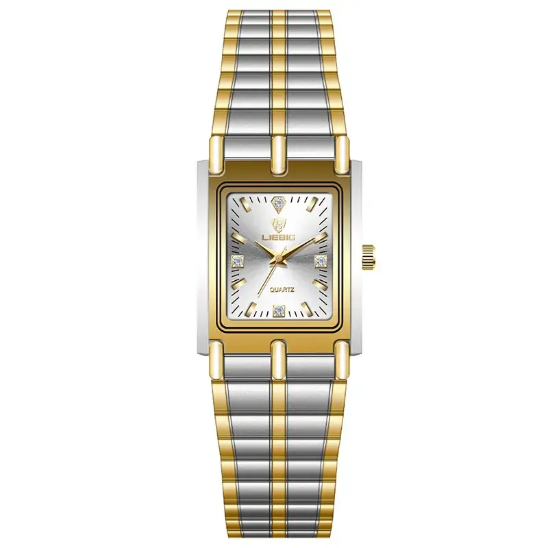 Liebig Women's Black Square Watch with Diamond Encrusted Steel Band