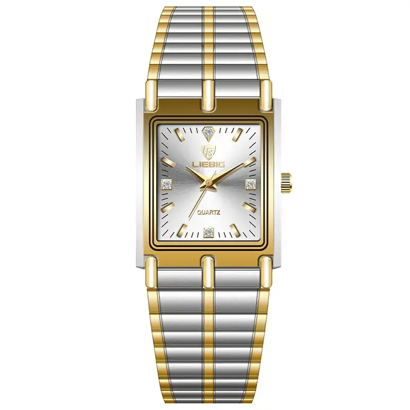 Liebig Women's Black Square Watch with Diamond Encrusted Steel Band