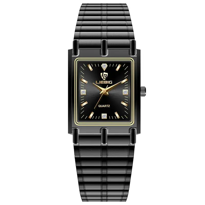Liebig Women's Black Square Watch with Diamond Encrusted Steel Band