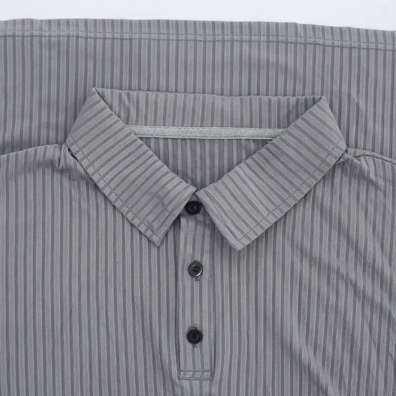 Men's Classic Button Long Sleeve Polo Shirt Beige Striped — feature 9