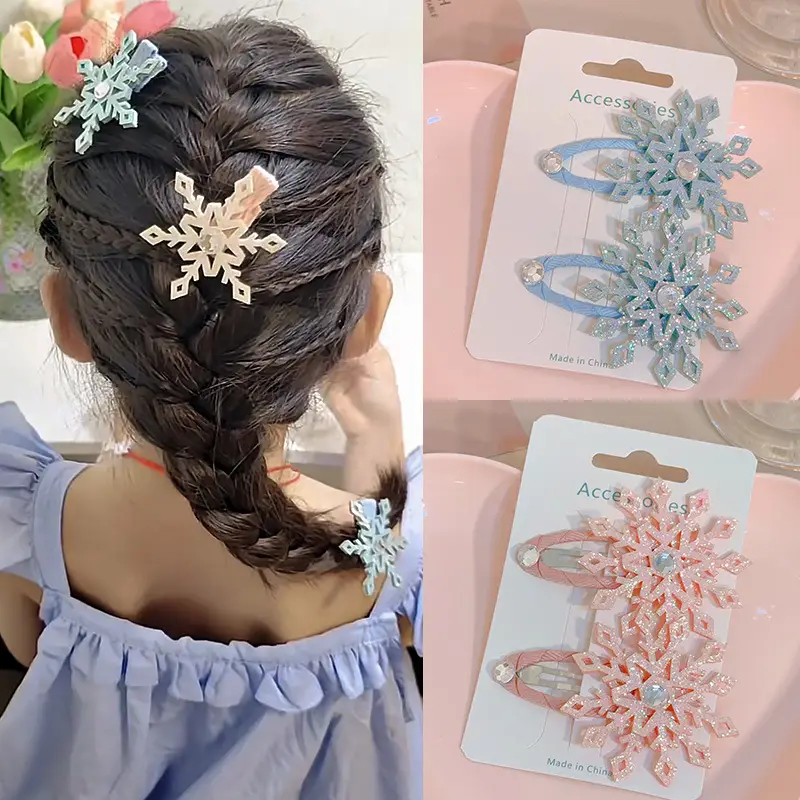 Girls Double Layer Snowflake Hairpin Clip Ice Princess